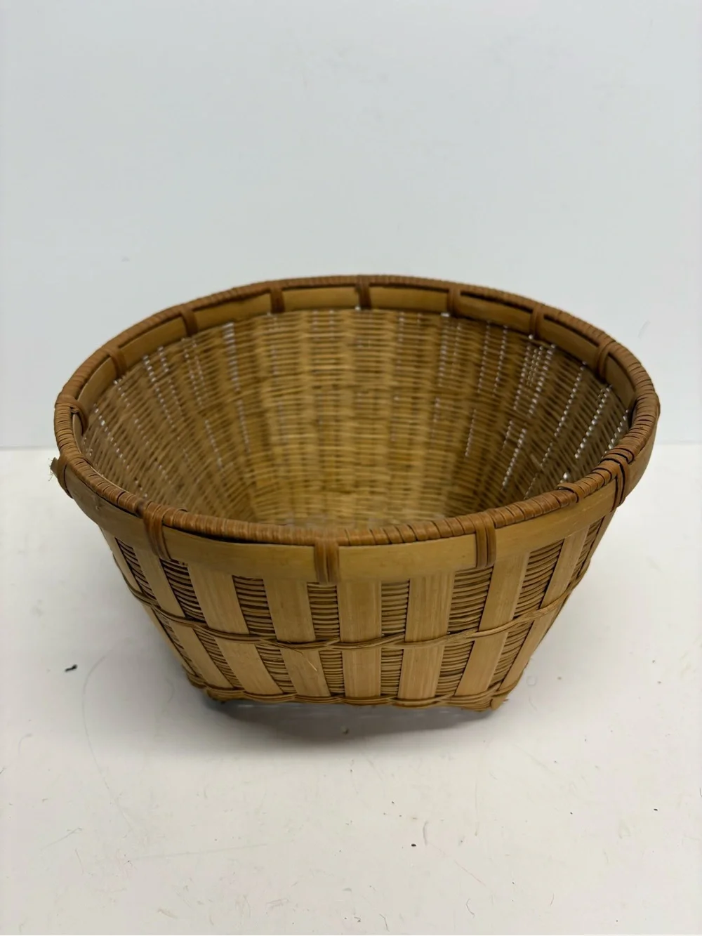 Woven Bamboo Decorative Basket  Brown Asian Boho Jungle Decor